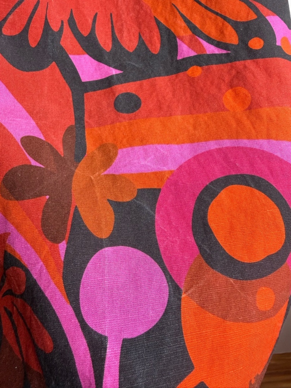 Lesley Evers Colorful Floral Red Orange Tencel Linen Wrap Knee Length Skirt S - Picture 8 of 8